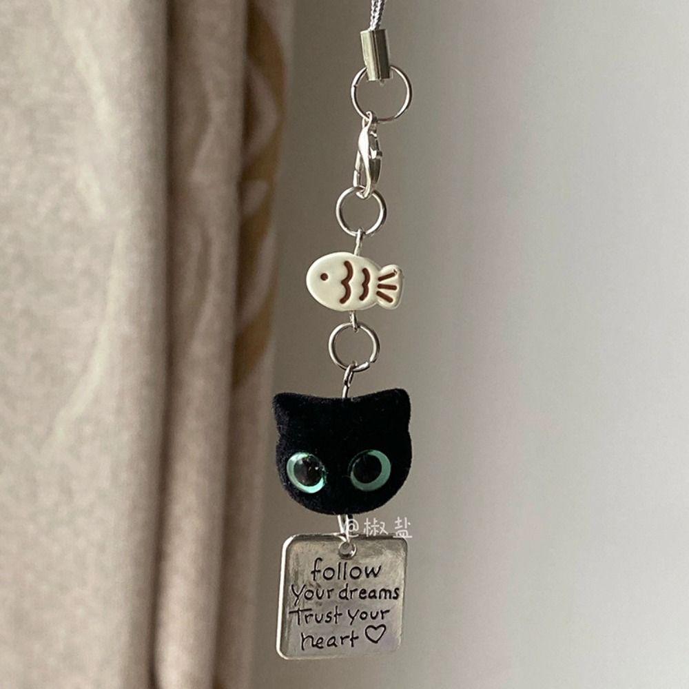 Keyring Key Chain Y2K Phone Charms Bag Decorative Mobile Phone Chain Black Cat Pendant Women Girls