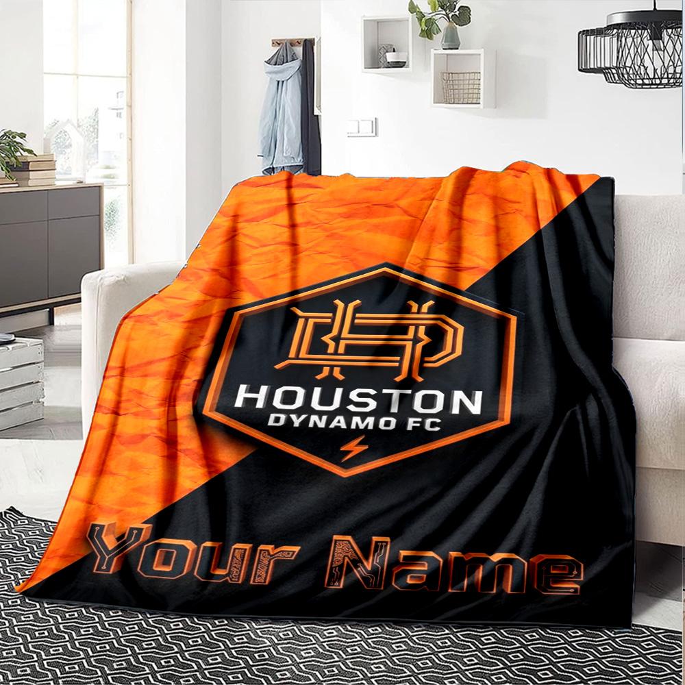 Name Custom Houston Dynamo Print Flannel Blanket High Quality Warm Comfortable Cover for All Seasons Perfect for Gifts Home Decor