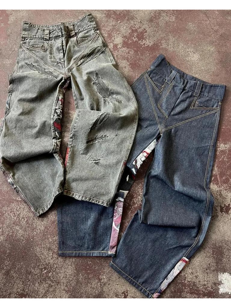 Джинсы GLYDE Streetwear Y2K Харадзюку Готика Ретро Хип-Хоп Вышитые Мешковатые Джинсы Мужские Женские Новые Брюки с Высокой Талией и Широкими Штанинами
