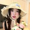 French Style Lace Bucket Hat Sweet Women's Sun Hat Sunscreen Bow Ribbon Straw Hat  Girls