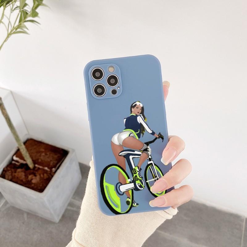 Чехол для телефона с изображением велосипедной девушки для IPhone 14 11 12 13 Pro Max X XR XSMax 6 6S 7 8 Plus SE 2022, мягкий квадратный цветной чехол для телефона
