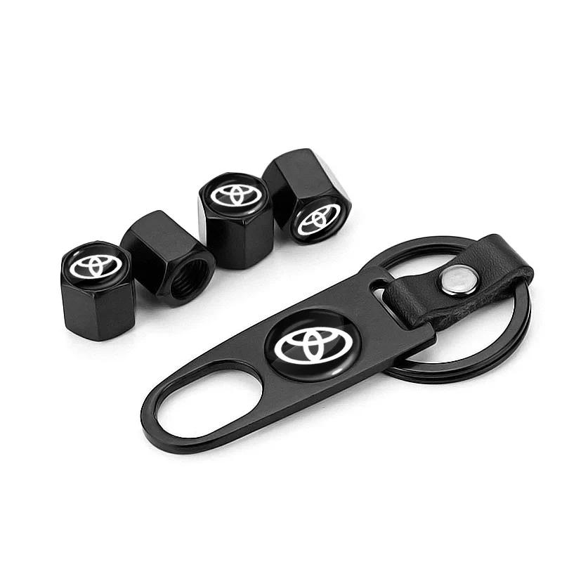 Car Badge Keychain Keyring with Tire Valve Cap Car Accessories for Toyota TRD Chr Avensis Yaris Logo RAV4 Levin Reiz Corolla