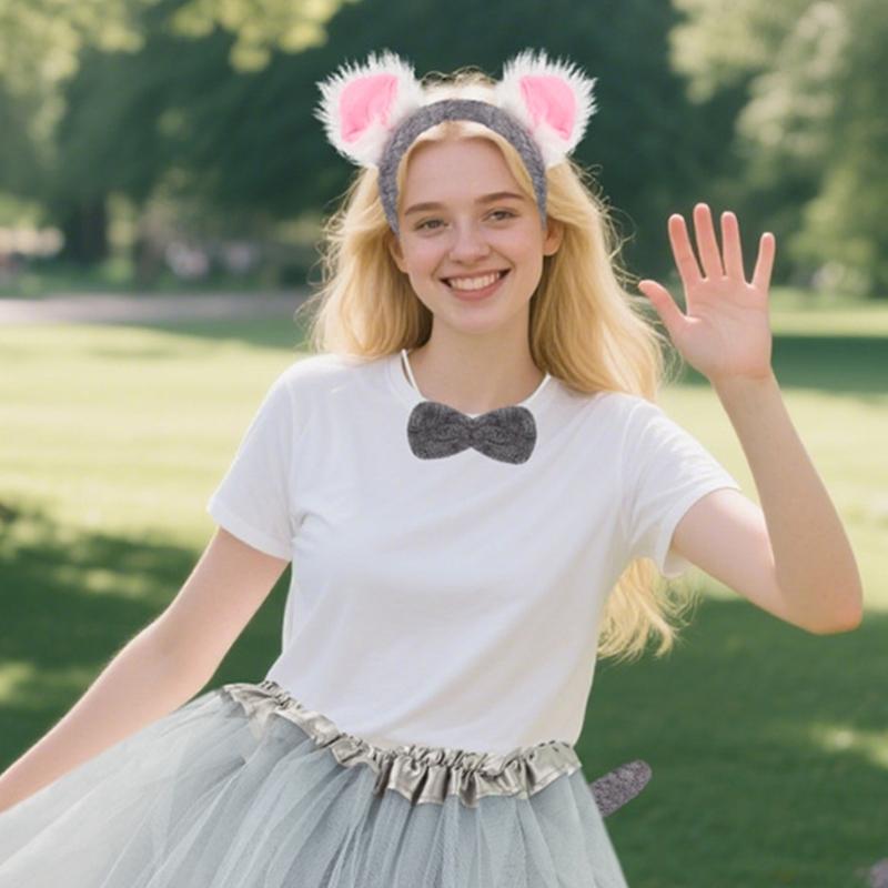 Koala Costume Accessories Set Koala Ears Headband Tail Bowtie Animal Fancy Dress Costume for Halloween Cosplay Party