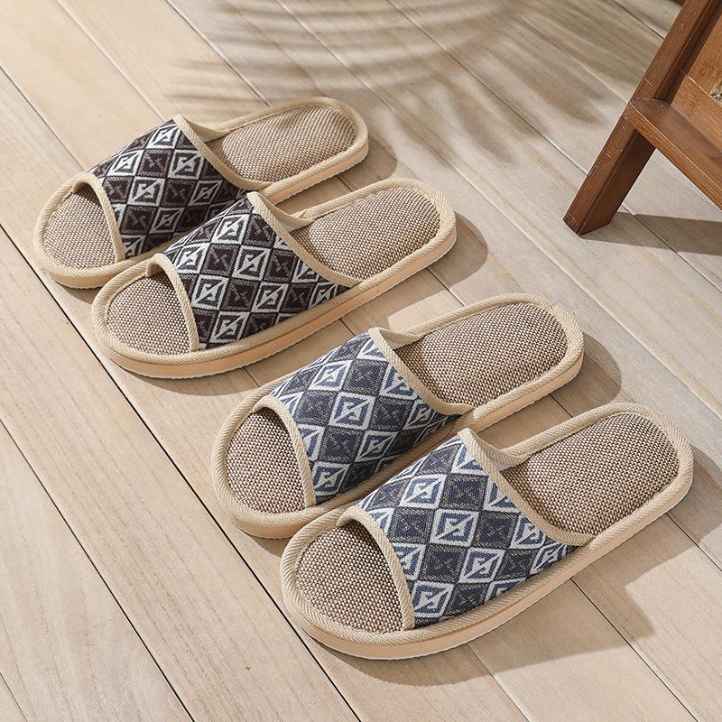 1 пара Льняная поверхность Дышащие Впитывающие пот Повседневные Богемный узор Удобные Домашние тапочки Нескользящие Разноцветные
