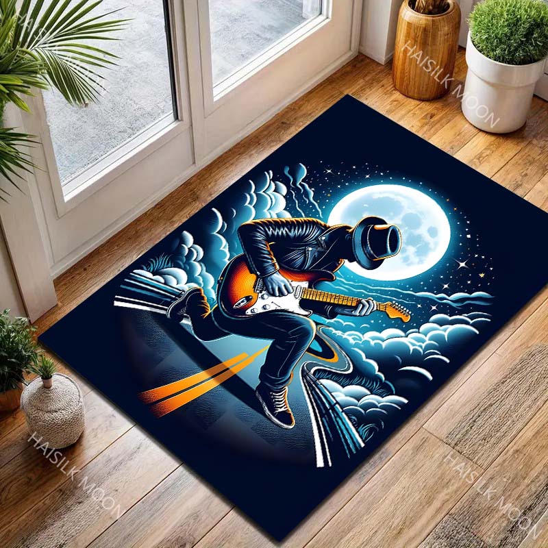 Multiple sizes Guitarist under full moon Carpet for Living Room Bedroom Sofa Home Decor Rus Non-slip Floor Mat Luxury Gift