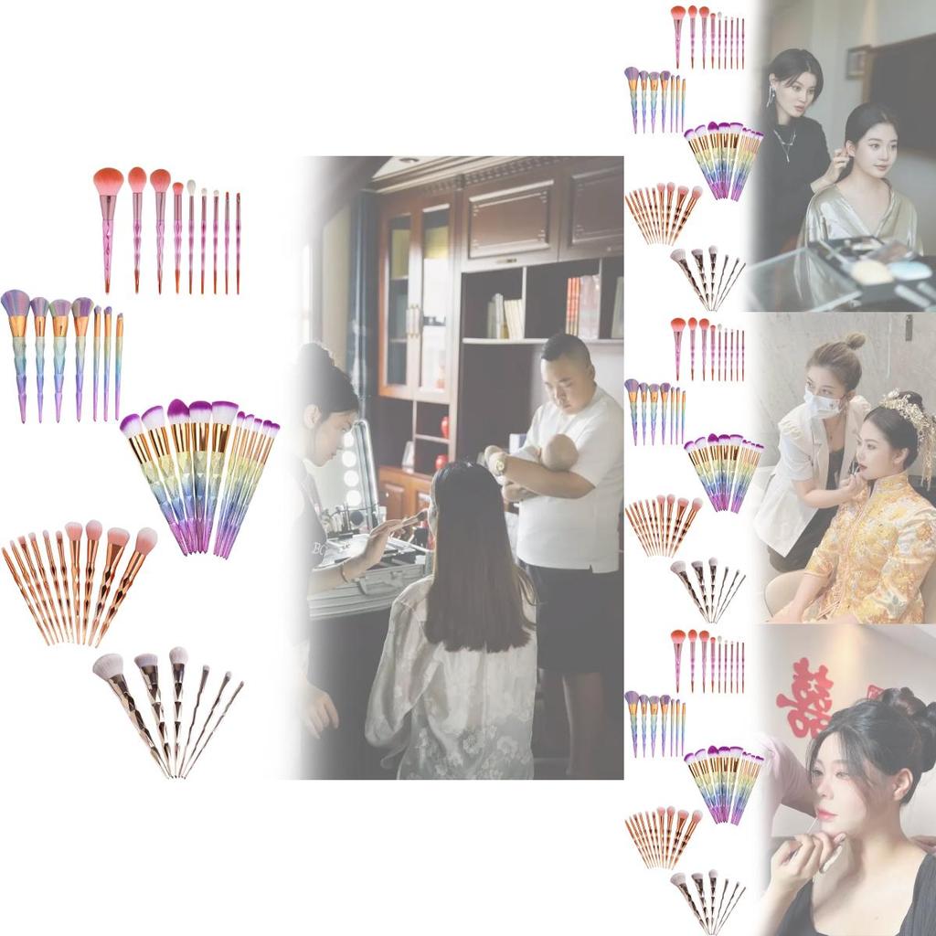 Набор из 10 кистей для макияжа с 3D градиентом и синтетическим ворсом для профессионального использования