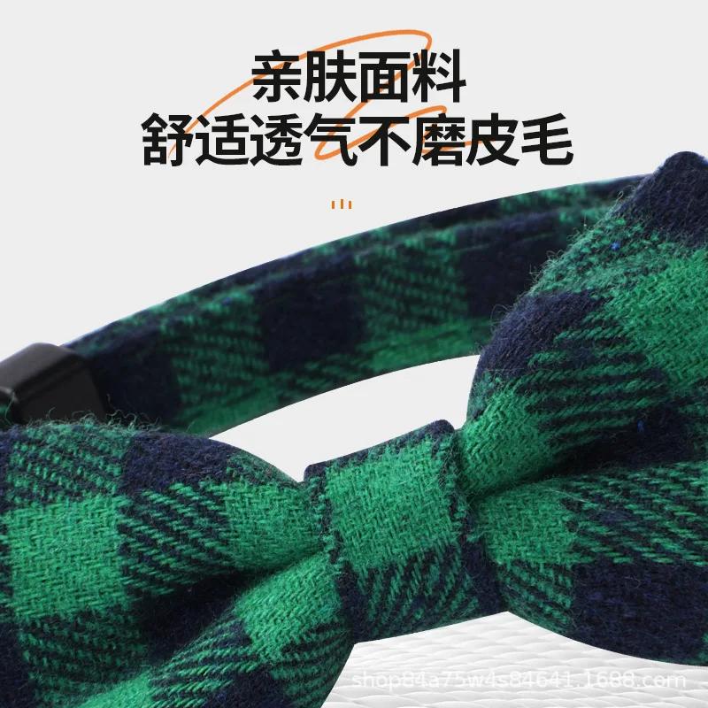 New British Checkered Bow Collar Pet Bell Collars Stick Cloth Cats Buckle Style Cat Dog Collars