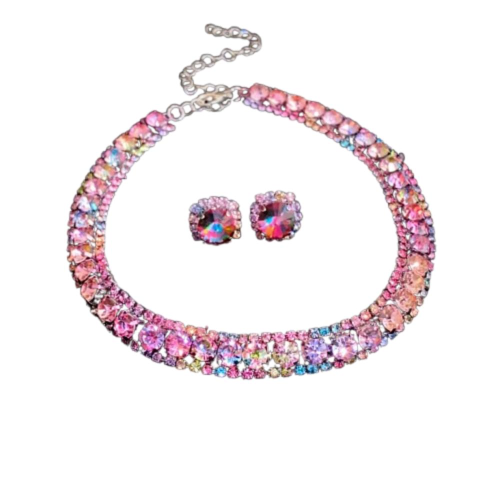 Retro Necklace Earrings Set Handmade Rhinestone Choker Necklace Crystal Necklace Anniversary