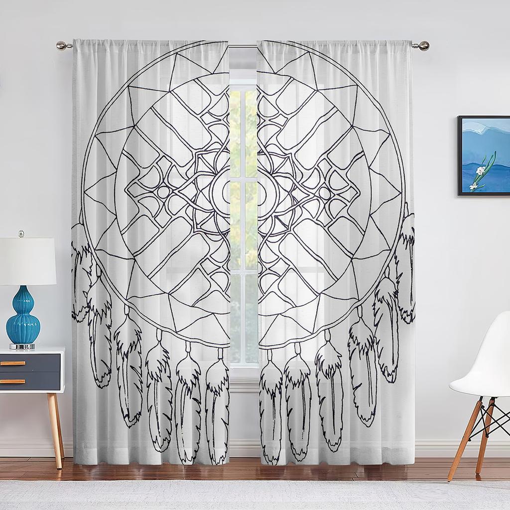 Мандала желтые цветы яркий геометрический узор прозрачные вуалевые шторы для гостиной спальни окна прозрачные тюль шторы