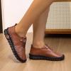 35-45,Soft-soled Shoes Women's Large Size Hand-stitched Lace-up Outside Casual Shoes, Ladies Imitation Leather Shoes