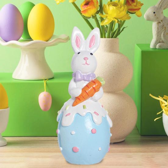 Статуэтка пасхального кролика, резиновые фигурки кроликов с цветком/яйцом/морковкой, настольные украшения для домашнего офиса, фермерского дома, весенний декор