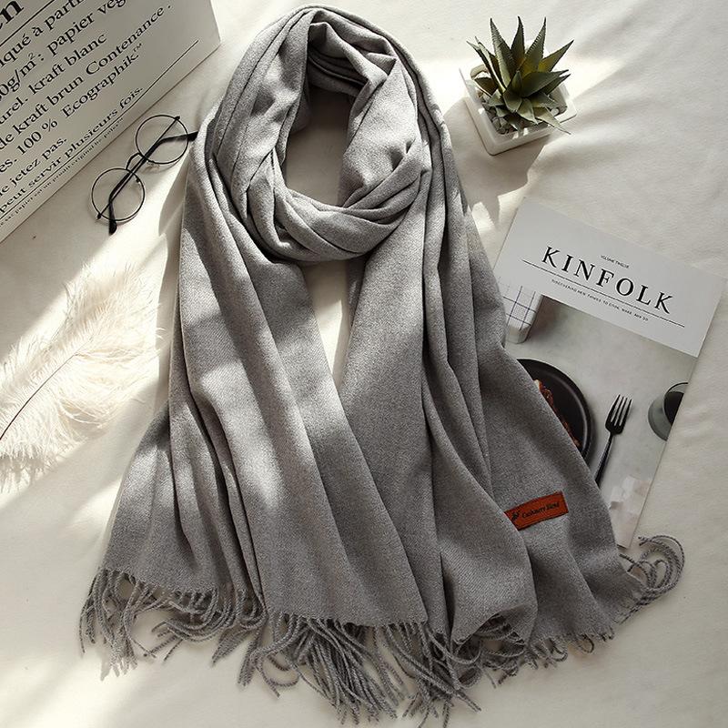 Four Seasons Available 2025 Новый теплый однотонный шарф Длинный, универсальный, утолщенный двухсторонний платок, искусственный кашемировый шарф для женщин