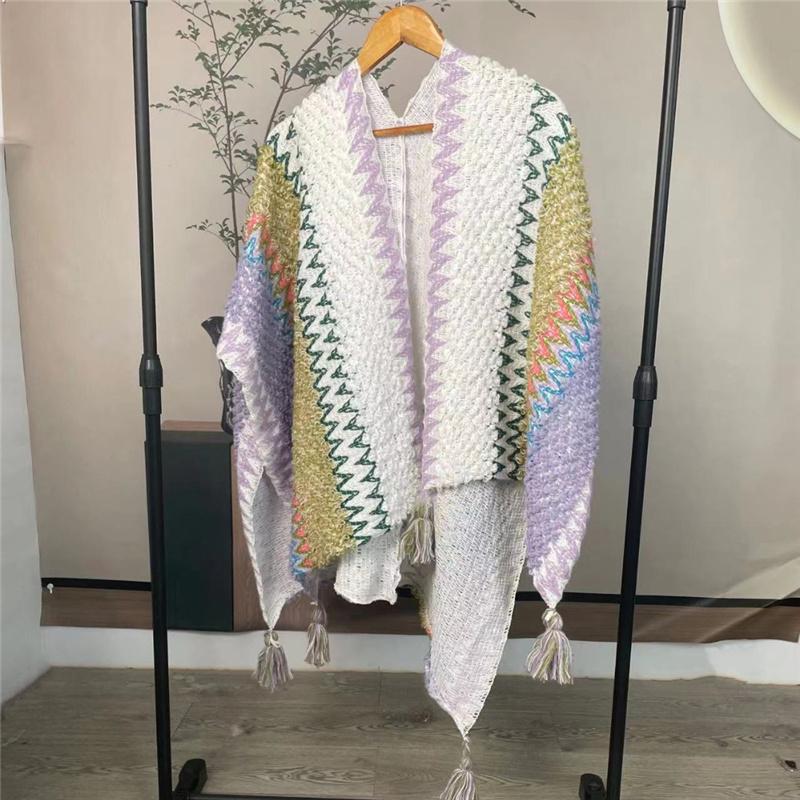 Ethnic Style Knitted Poncho Cape Vintage Bohemian Tassel Cloak Warm Shawl Travel Coat Cardigan Sweater