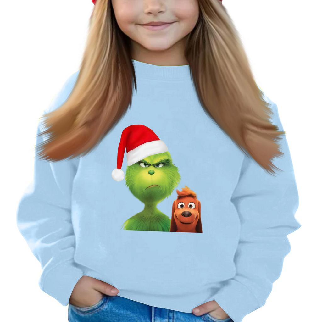 Рождественские пуловеры с круглым вырезом для девочек, детские топы с принтом