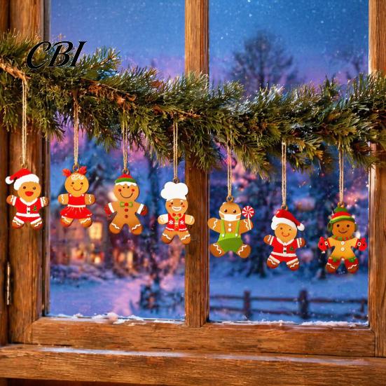 Wooden Christmas Ornaments Gingerbread Man Hanging Ornaments, Figure Pendants, Rustic Holiday Decor Decorations for Xmas Tree, Party Favors