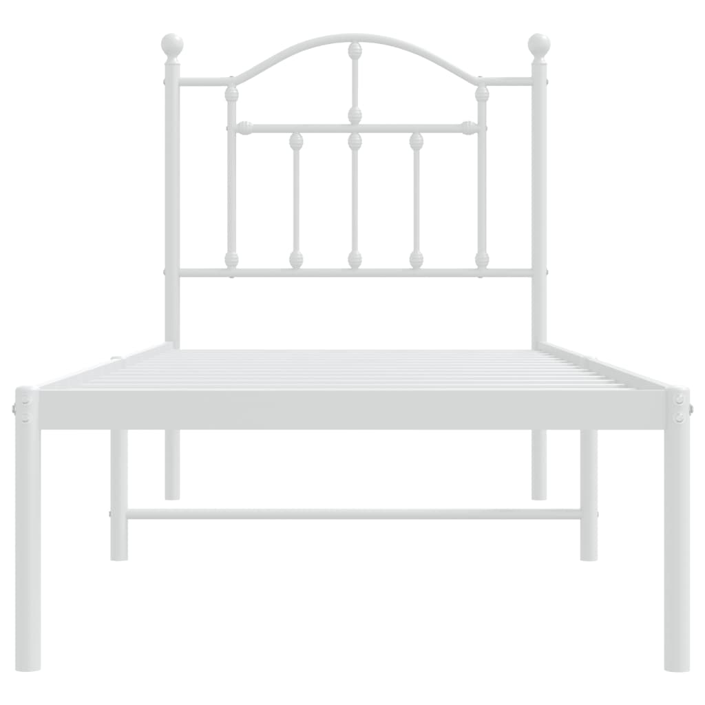 Metal bed frame without mattress with headboard white 75 x 190 cm