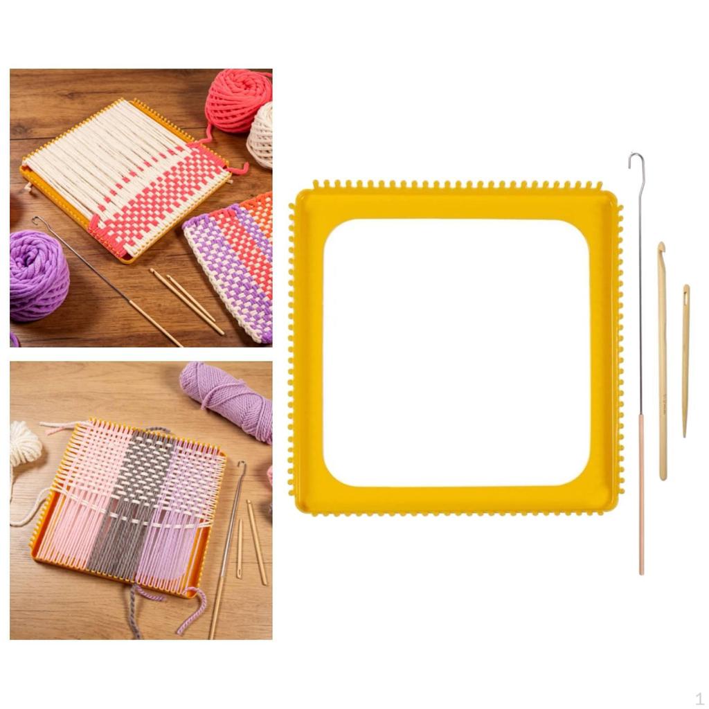 Metal Square Weaving Loom Tool Yarn Weave Plate with Crochet Hook and Kit,DIY Craft