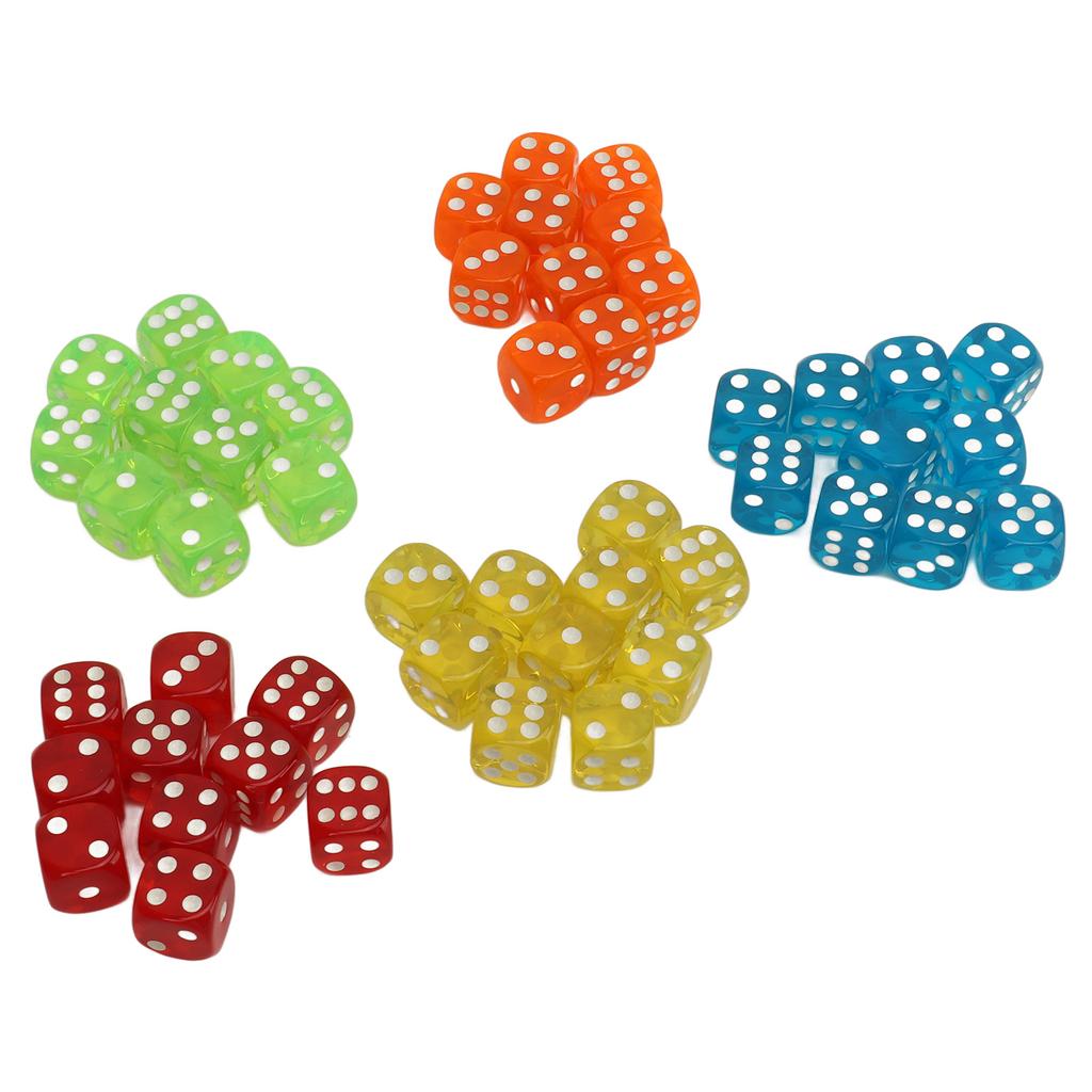 50Pcs 6 Sided Game Dice Set Round Corner Translucent Dice for Board Games Math Games