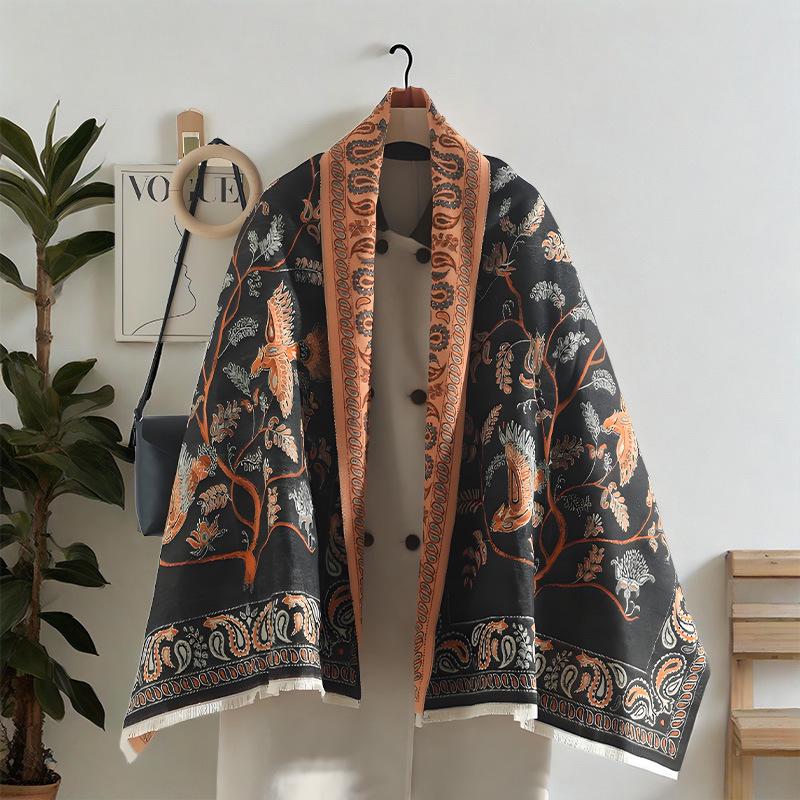 Luxury Double-Sided Women's Scarf: Thick Imitation Cashmere Shawl & Neck Warmer for Autumn/Winter