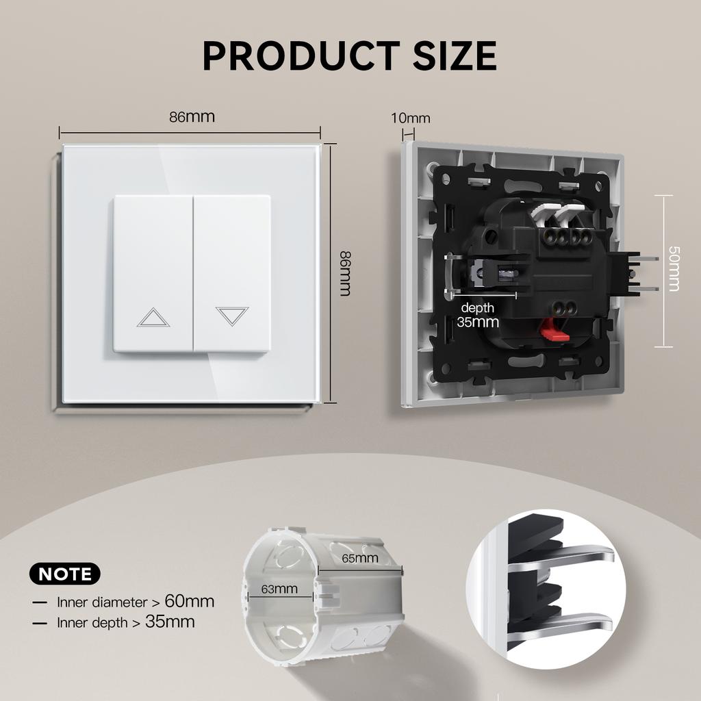 Механический выключатель штор BSEED Электрический выключатель роллет Настенный кнопочный выключатель для жалюзи Стеклянная пластиковая рамка Стандарт ЕС