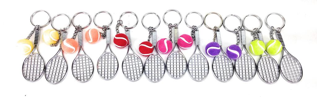 Набор брелоков из 12 штук в виде теннисной ракетки и мяча для сувениров, подарков и т.д.