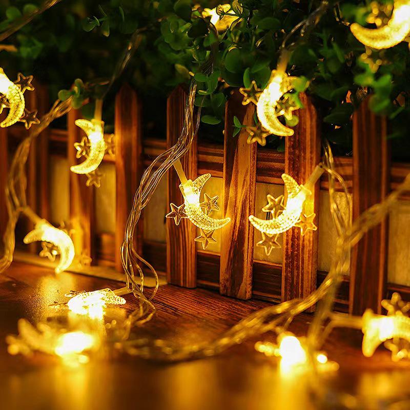 Eid al-Adha Star & Moon LED String Lights with Kerosene Lamp & Moon Castle for Muslim Feast of Sacrifice Décor