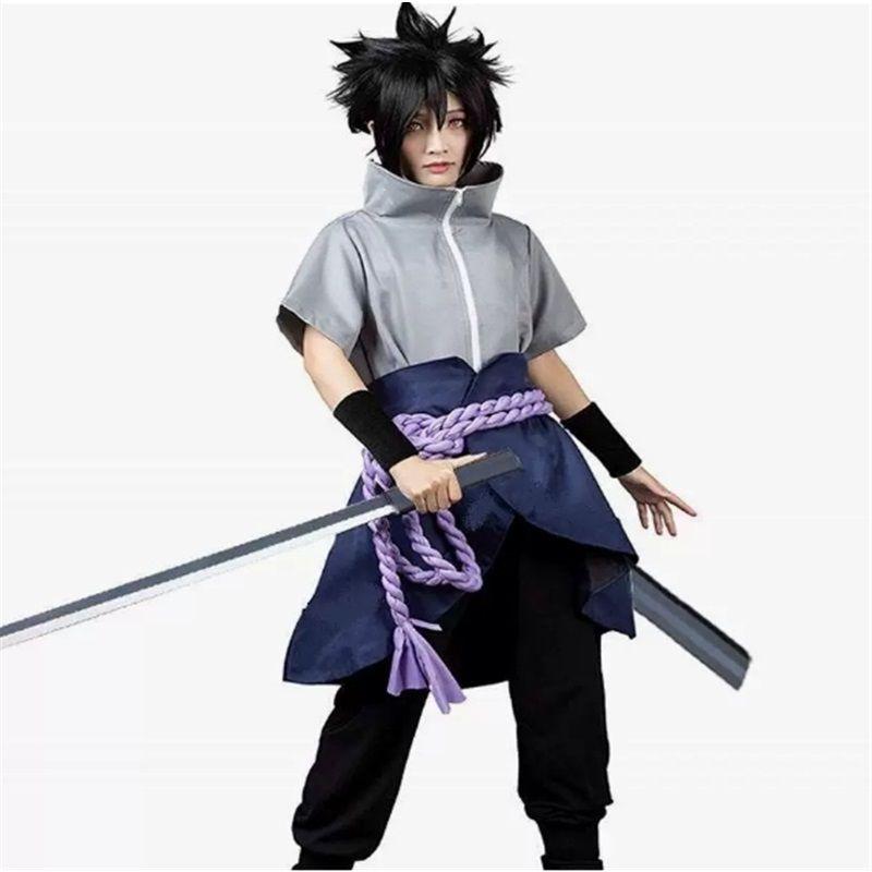 Аниме Учиха Саске Косплей Костюм Haut Pantalon ceinture Cos Convention cadeau Adulte Версия унисекс