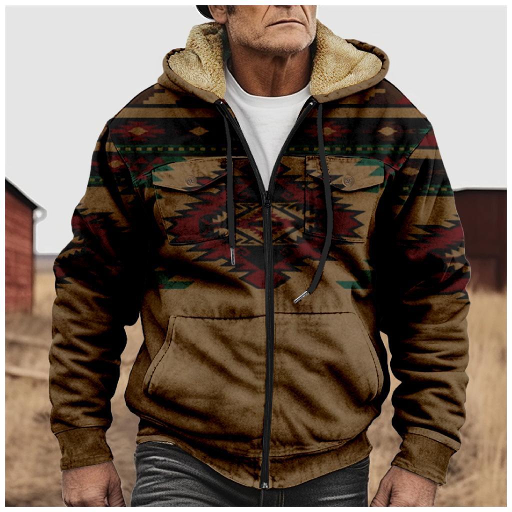 Men'S Winter Zipper Hooded Fleece Sweatshirt With Patch Pocket Casual Jacket