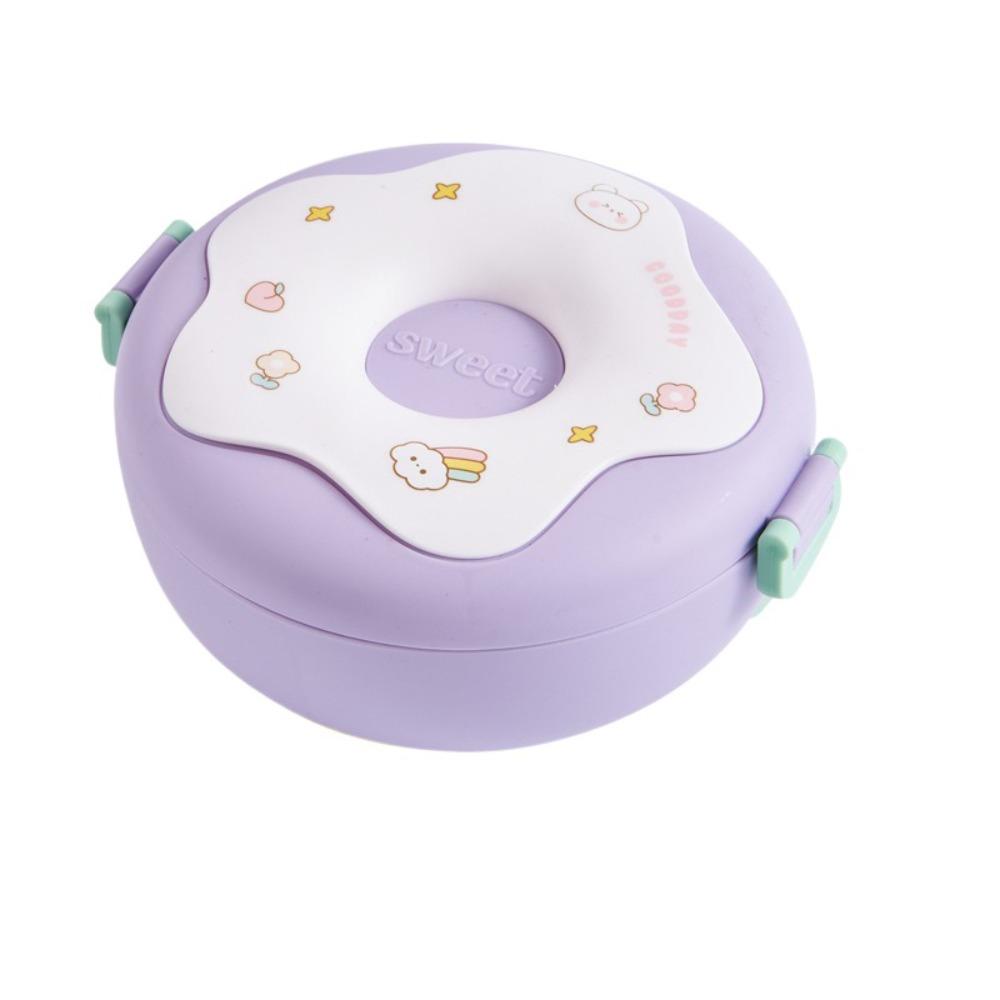 Eco-Friendly 1000ml Lunch Box Leakproof Microwavable Snack Box 3 Compartment Donut Cartoon Food Storage Container Child Snack