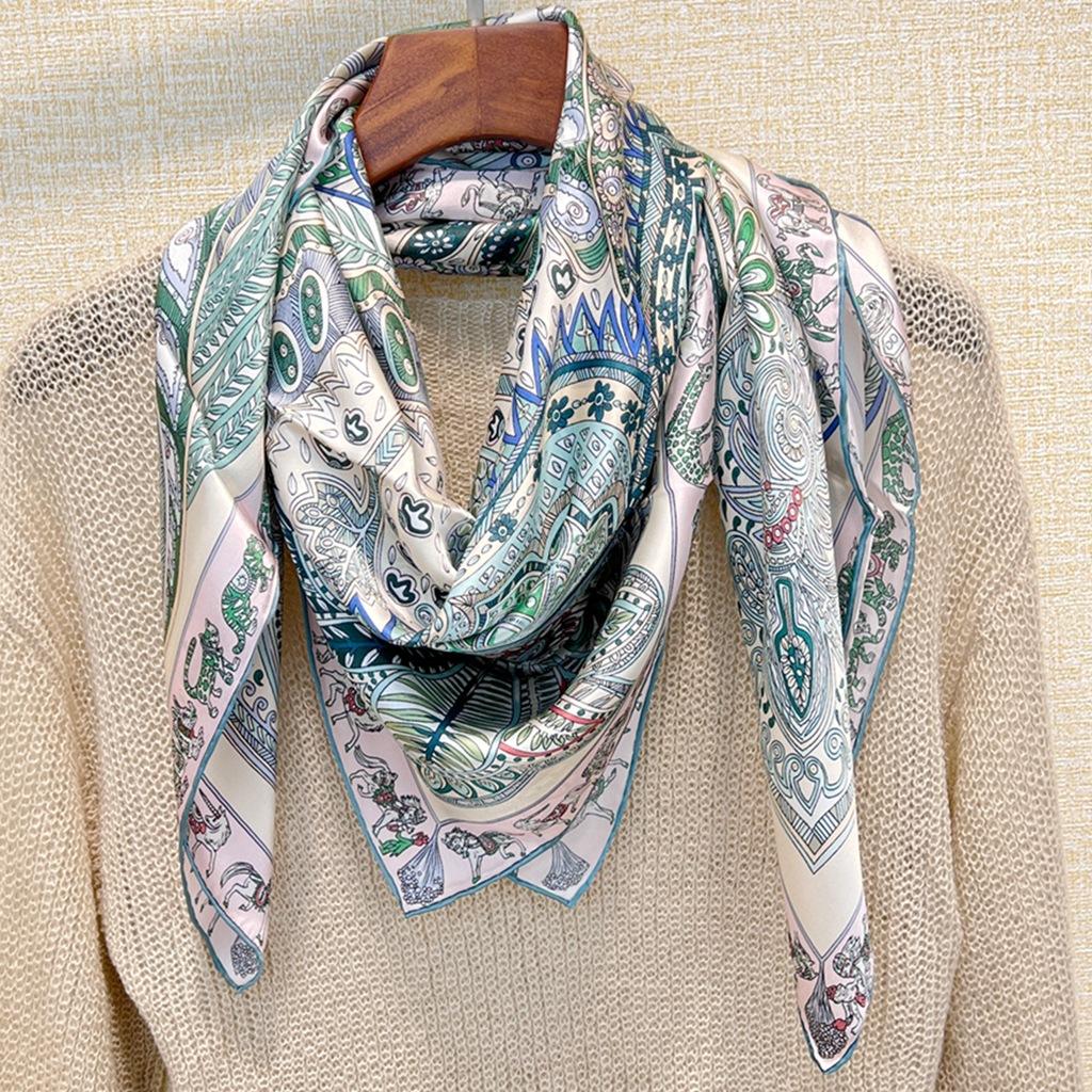 [Fresh Green Waist Drum] Elegant And Beautiful Mulberry Silk Square Scarf Silk Silk Scarf Shawl Women'S Spring