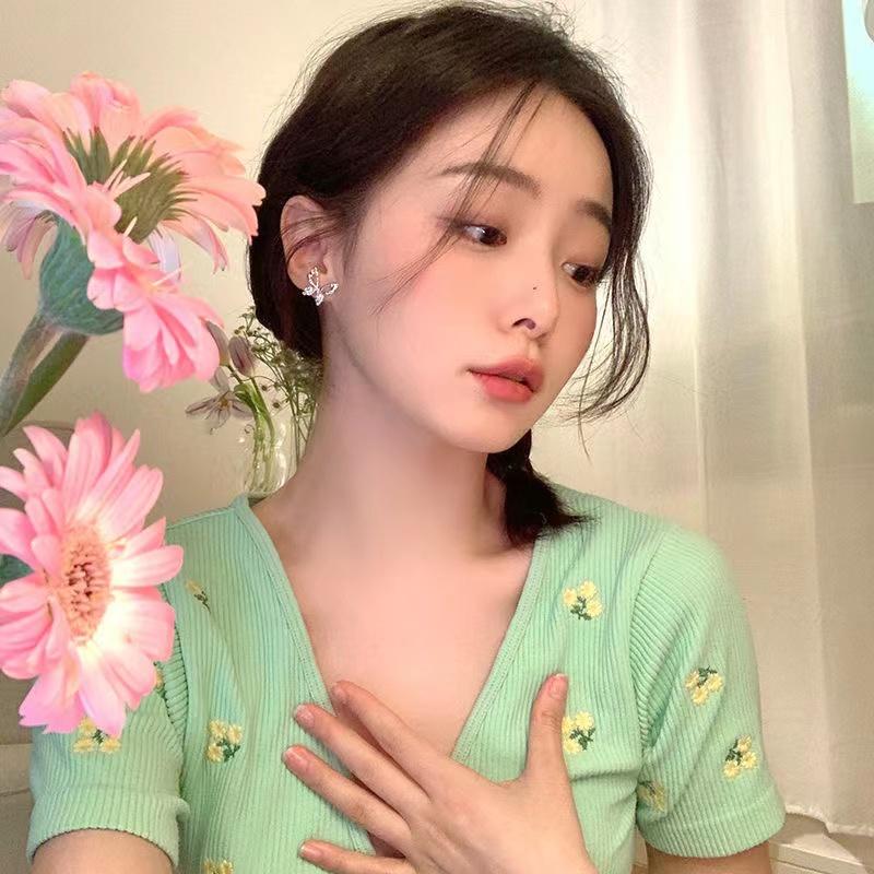 IF ME Korean Cutout Butterfly Earrings ElegantSilver Stud Earring for Women Accessories Jewelry