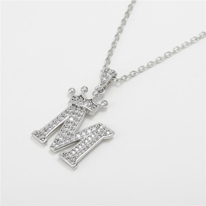 Unisex Fashion Crown A-Z Alphabet Pendant Vintage Chain Necklaces Hip-Hop Style Crystal Zircon Punk MIT
