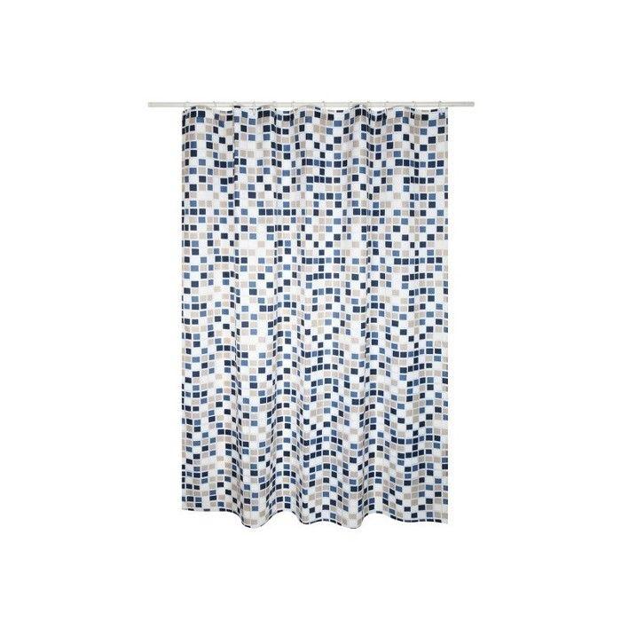 Rideau de douche Polyester MOSAIKO 180x200cm QUALITE PREMIUM Bleu & Beige - Anneaux inclus MSV