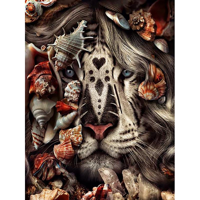 5D Diamond Embroidery Animals Diamond Painting Full Round Drill Tiger Lion Face Flowers Picture of Rhinestones Home Decor