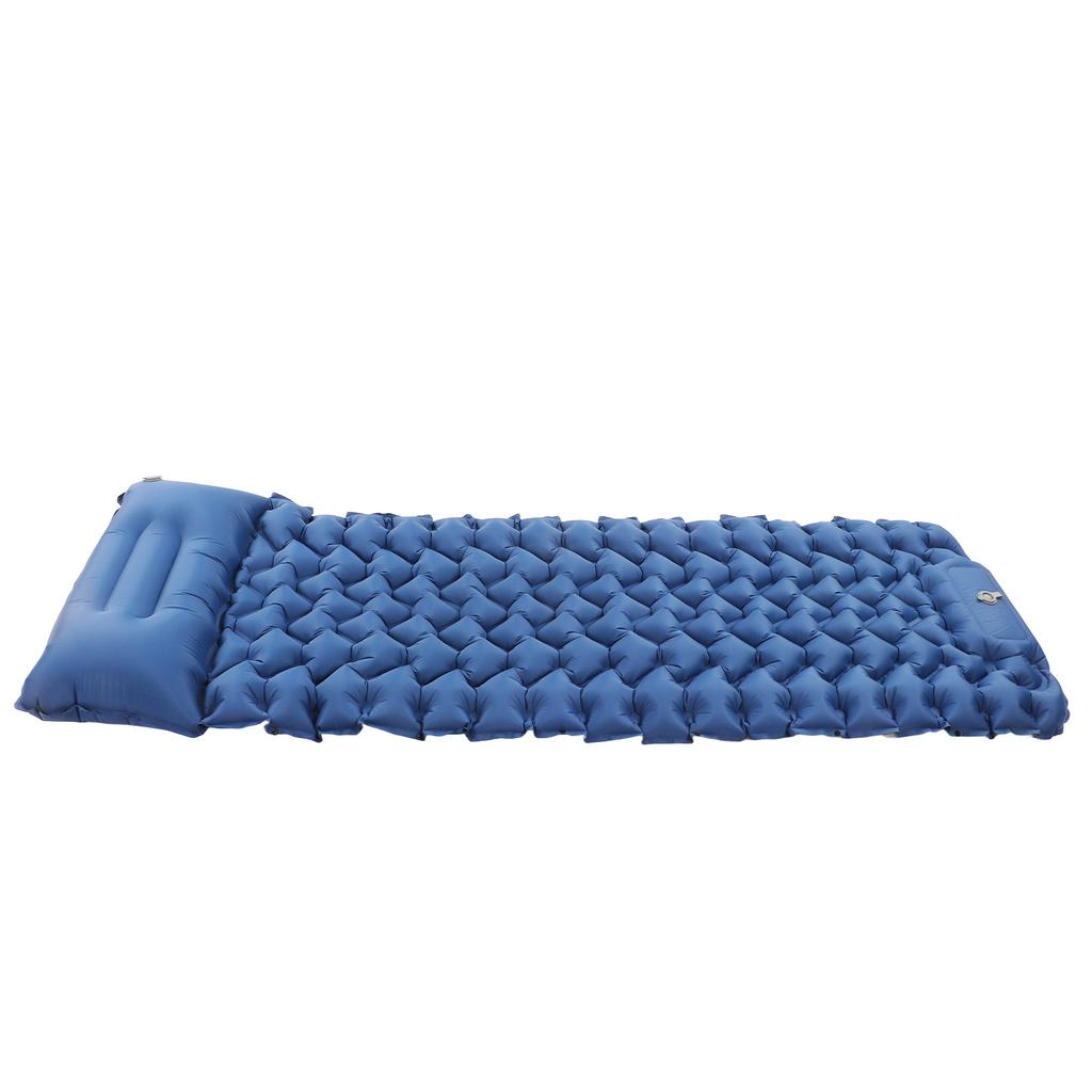 Camping Sleeping Pad Navy Blue Lightweight Moistureproof Inflatable Double Mattress With Storage