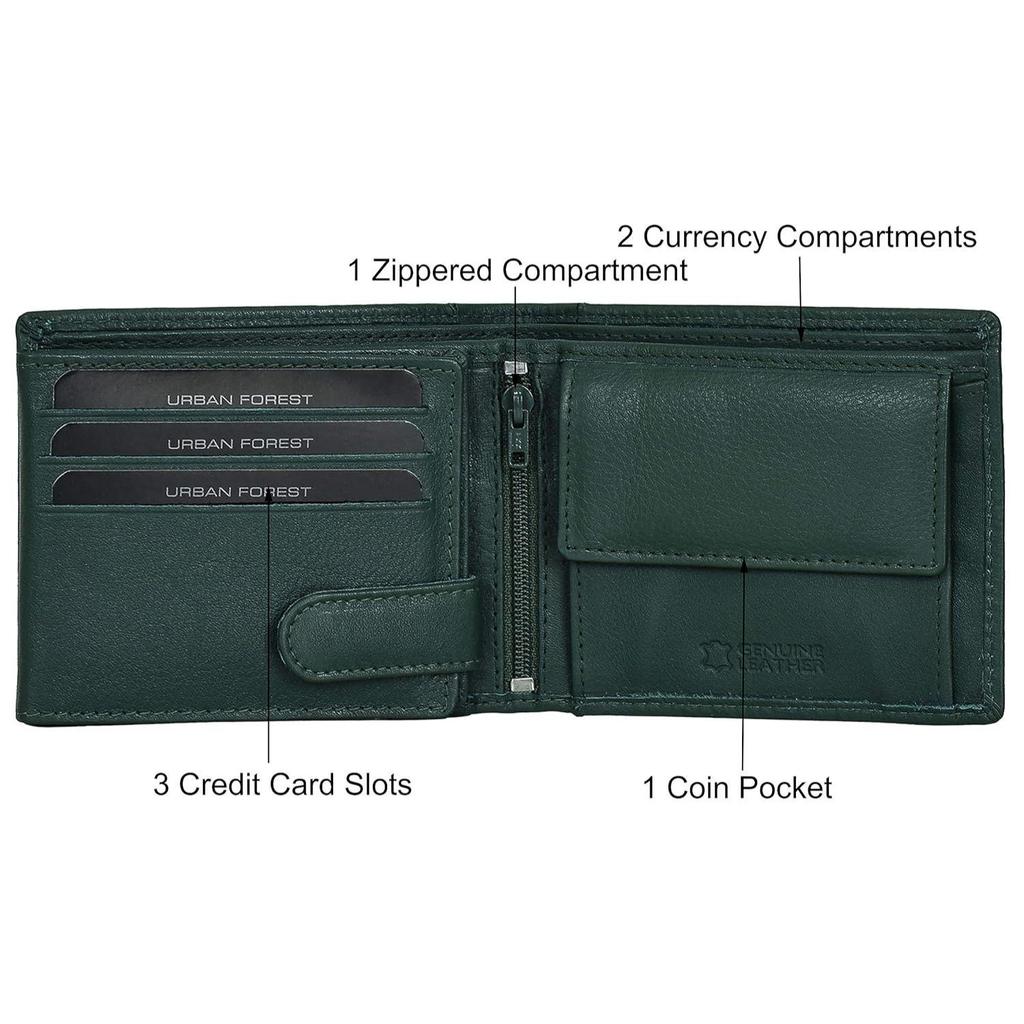 Oliver Green Leather Wallet for Men - Packed In Premium Wooden Box for Festive Gifting
