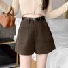 2024 Осень/Зима Женские Шерстяные Шорты с Высокой Посадкой и Широкими Штанинами - Стильные Повседневные Модные Шорты
