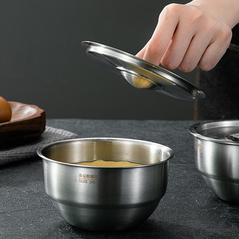304 Stainless Steel Bowl with Lid Rice Fruit Salad Soup Bowls Food Container Stew Bowls Kitchen Tableware Supplies