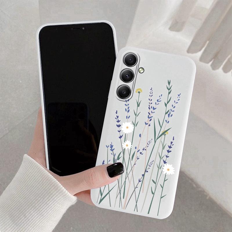 Мягкий силиконовый чехол с рисунком цветка и листьев для Samsung M35 A55 Xiaomi Redmi Note Poco C65 iPhone Huawei Honor Realme Camera Защитный противоударный чехол