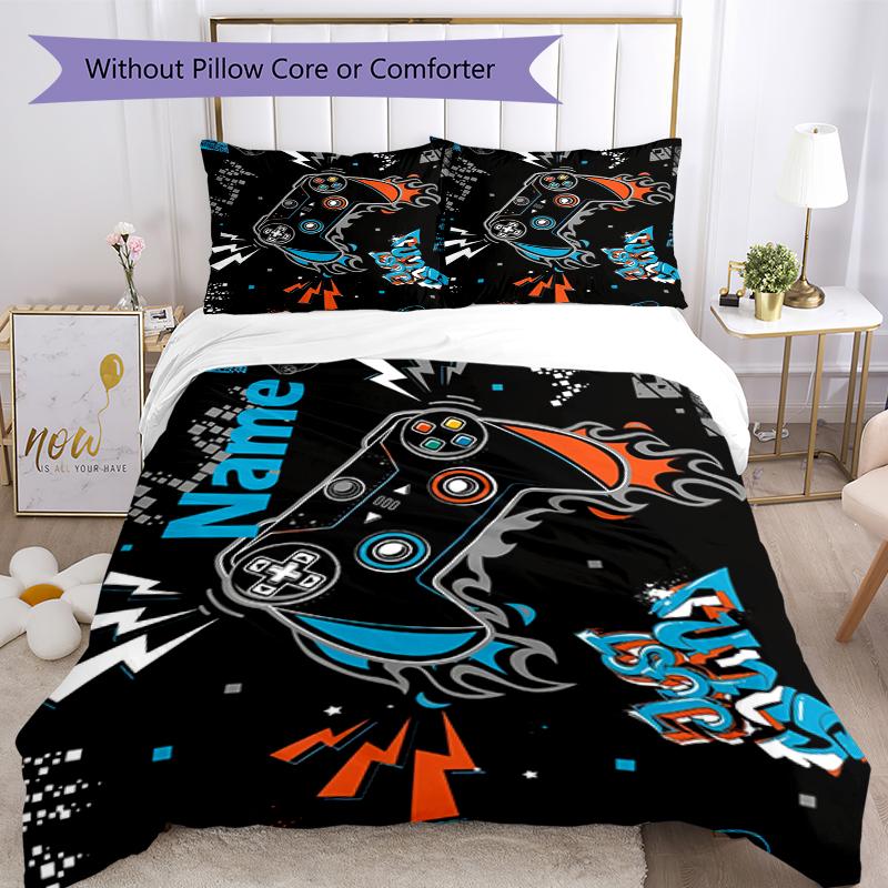 3pcs Custom Name Game Controller Bedding Set Duvet Cover Closure Includes 1 Duvet Cover & 2 Pillowcases, Soft and Comfortable for All Seasons.
