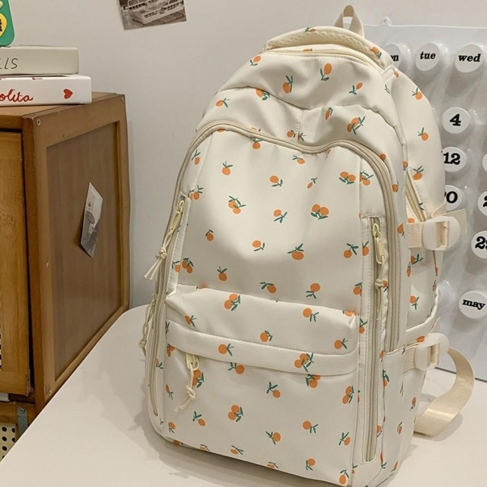 Large Capacity Bow Pattern School Bag Multi-compartment Rucksack Floral Print Backpack Travel