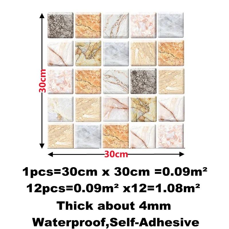 10pcs 3D Mosaic Tile Wall Sticker Self-Adhesive Wall Stickers for Bathroom Kitchen Wall Refurbishment Wallpaper Home Decor