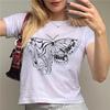Vintage Short-sleeved T-shirt Y2k Aesthetic Butterfly Graphic Print Slim Crop Top Women's Streetwear Harajuku Basic Tee