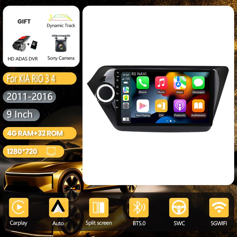 Autoradio Android 16 Carplay Auto avec écran QLED 2K pour KIA RIO 3 4 2011-2016, GPS, multimédia, caméra 360°, Plug and Play, 4G