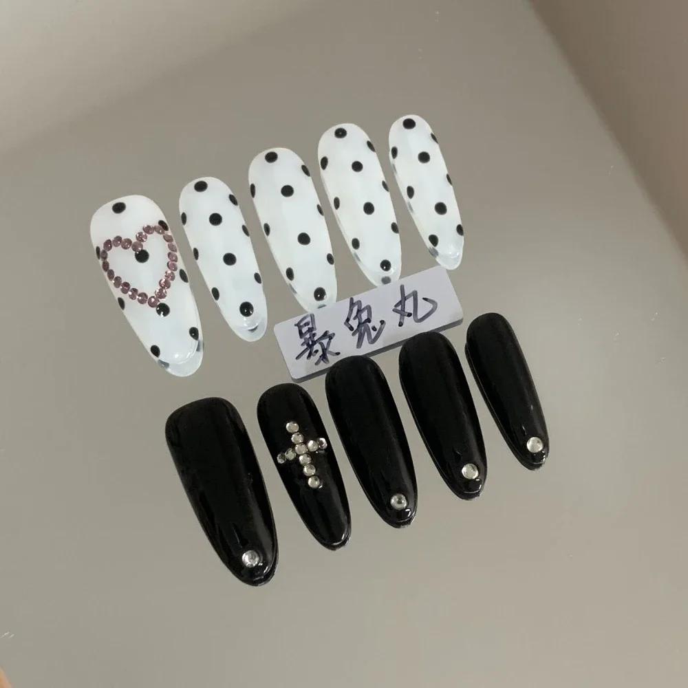 Y2K Spicy Girl Long Coffin Fake Nails Luxury Glitter Rhinestone Pearl Flower Metal Chain Press On Nails For Party