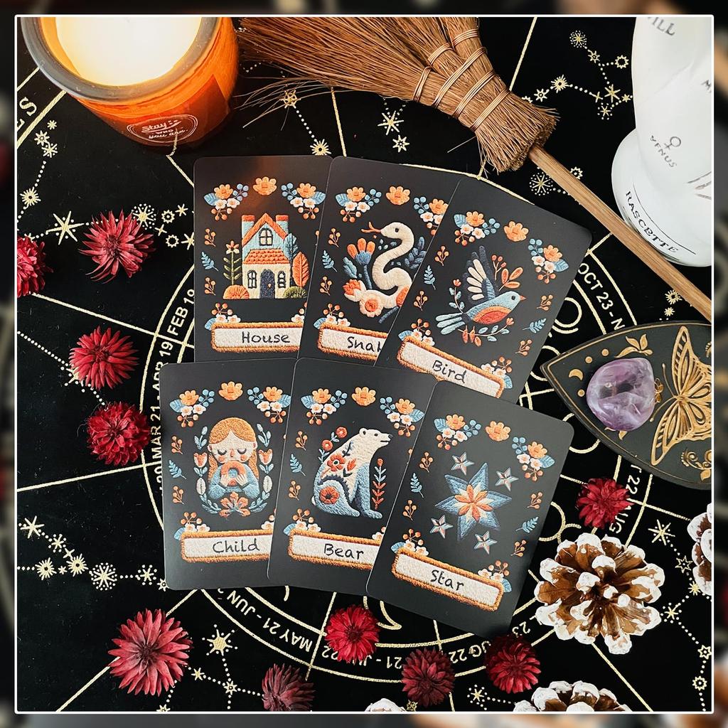 [Официальный импорт] Bohemian Stitch Lenormand Набор из 50 карт с мешочком на шнурке и карточками с японскими ключевыми словами