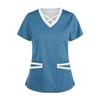 Women's Fashionable V-Neck Short-Sleeved Work Clothes With Drawstrings And Pockets Color Matching  Tops And Protective Clothing