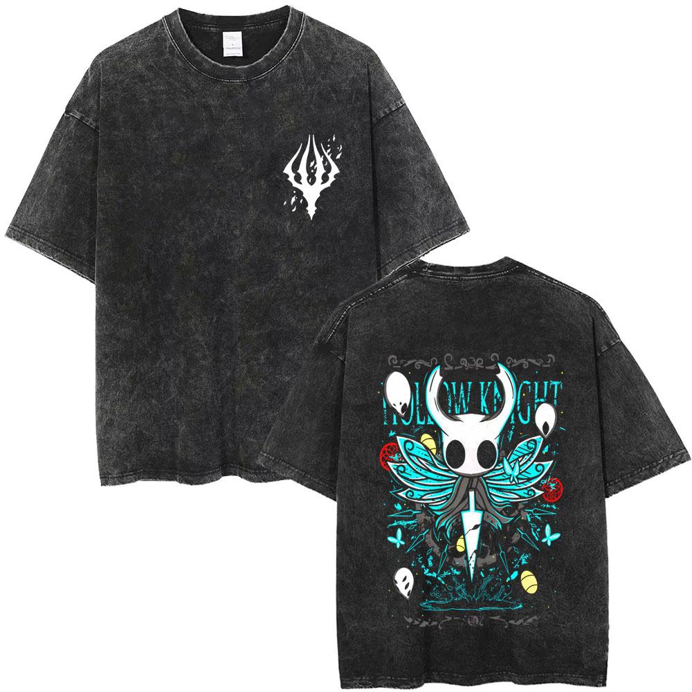 Washed Vintage Game Hollow Knight Merch Tshirt Men Women Casual Oversized Cotton Tshirts Male Cosplay Cartoon Lover T Shirts