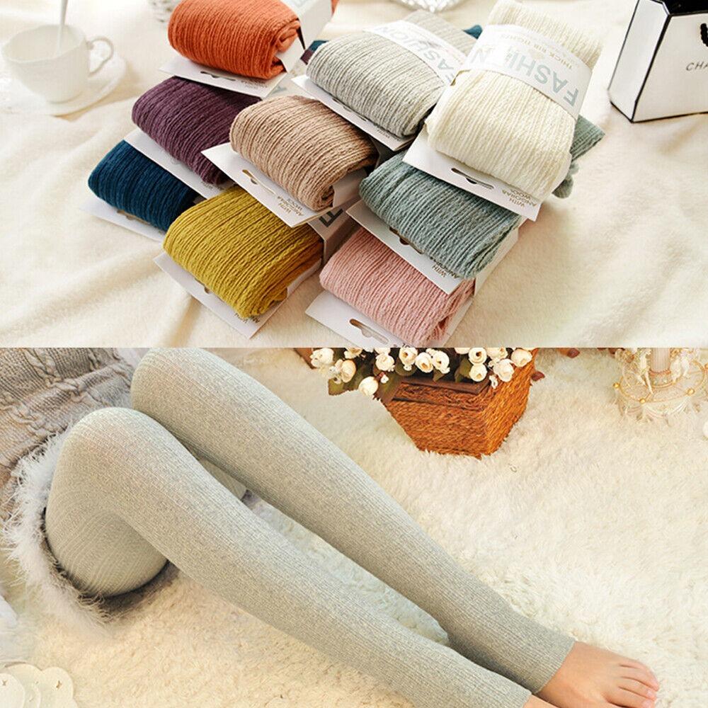Yarn Knitted Footed Tights Woolen Winter Stretch Stockings Fashion Pantyhose Women