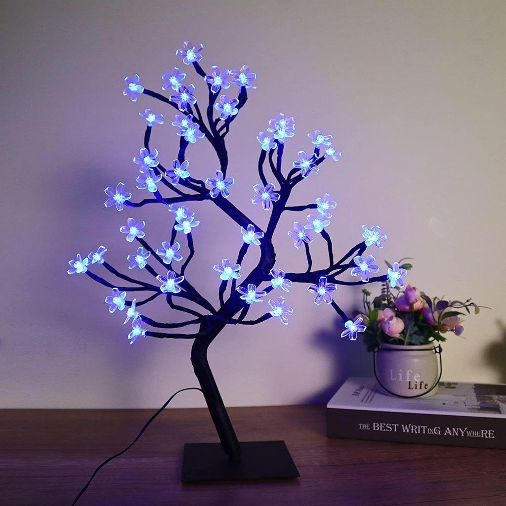 18-Inch LED Cherry Blossom Bonsai Tree Lamp with 28 LEDs | Adjustable Branches | Corded Electric Decorative Night Light Gift (Blue Color)